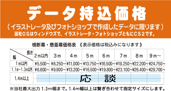 料金表 データ持ち込み