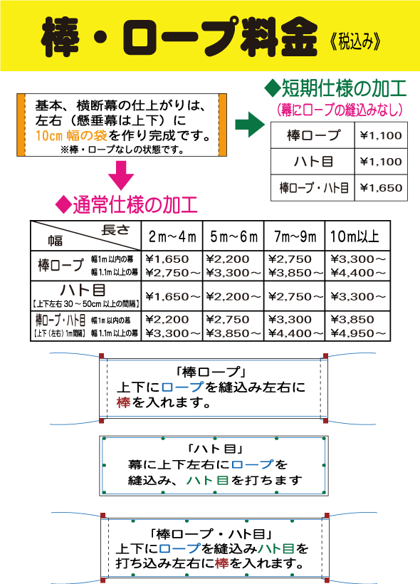 料金表 棒・ロープ
